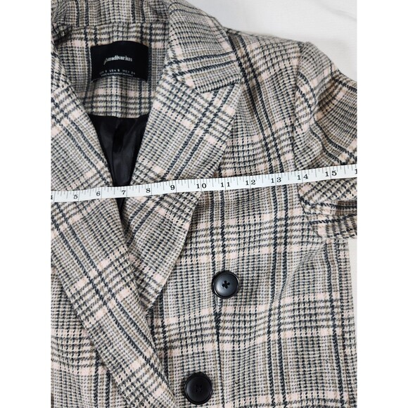 Stradivaritus Women's Small Overcoat Double Breasted Plaid Green Tan Wool Blend - Picture 8 of 12